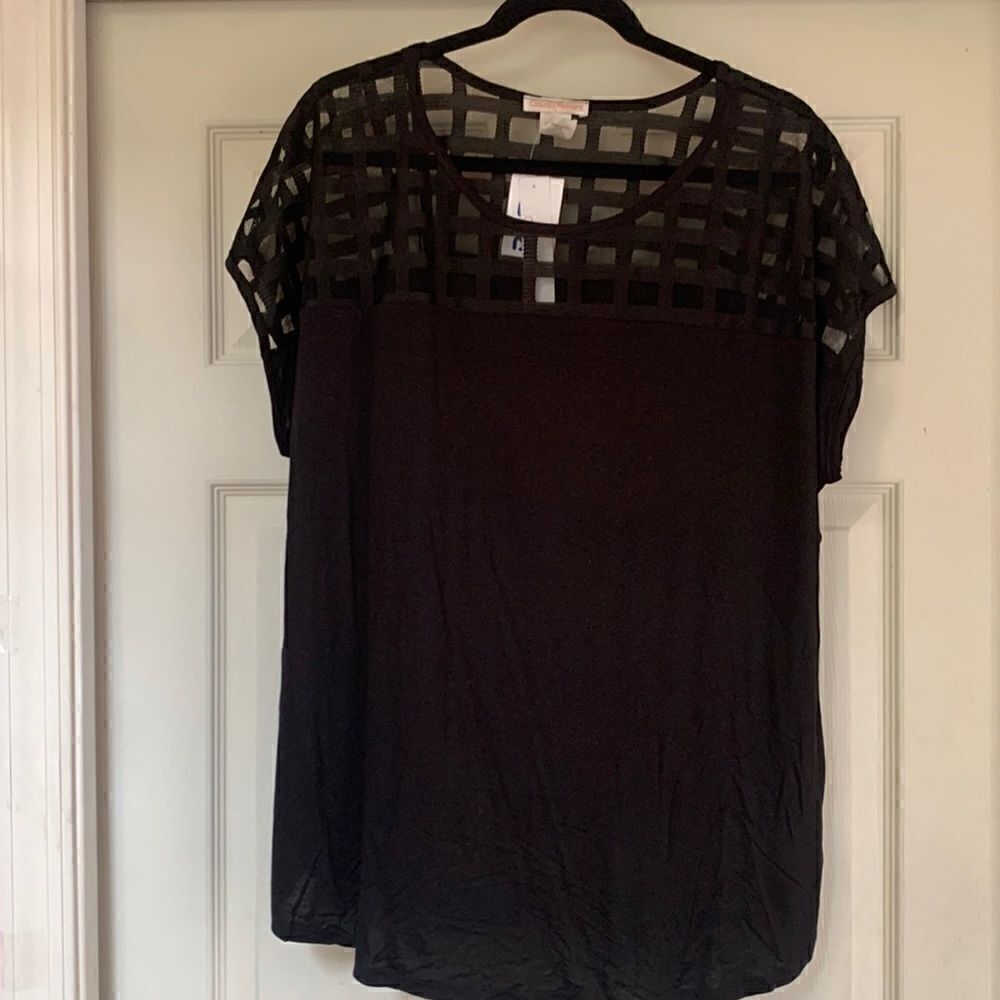Claudia Richard Black Fancy Silky Sleeveless Tshirt Mesh Panels Size 2X Plus
